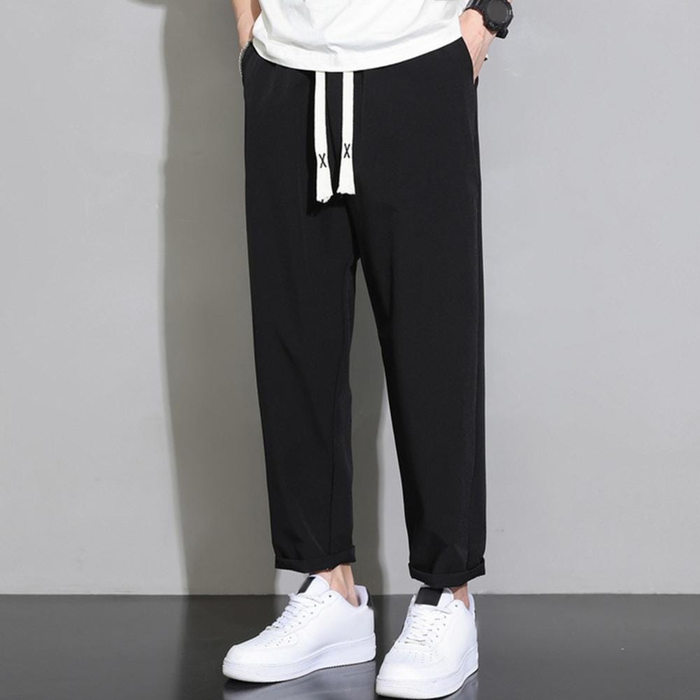 Men Regular Fit Pants Adjustable Drawstring Men Sports Pants Quick Dry Men's Gym Training Jogging Sweatpants with Side Pockets