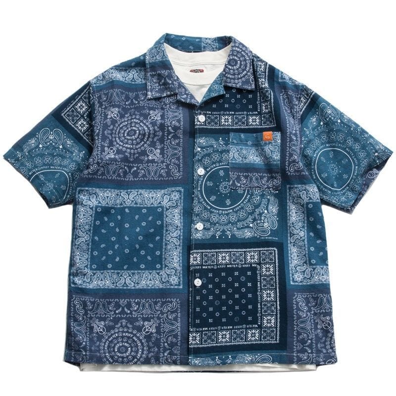 Cotton Hemp 2024 Summer New Men's Vintage Comfortable Classic Loose Short Sleeve Square Collar Button Spliced Printed Shirt Tops
