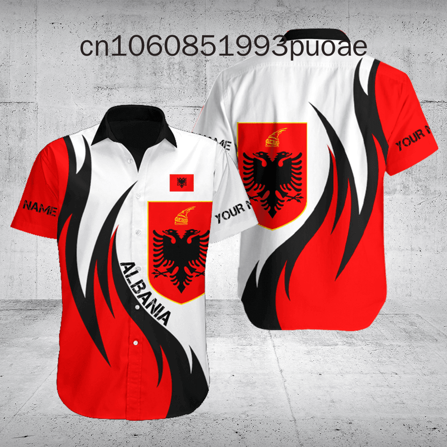 2024 New ALBANIA Flag Men's Hawaiian Shirt 3D Printed Casual Fashion Customized Name Men's Short sleeved Top