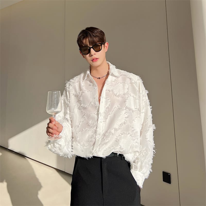 2024 Men's Spring Autumn New Long Sleeve Casual Shirt Male Korean Turn Down Collar Shirts Men Oversized Loose Blouses F268