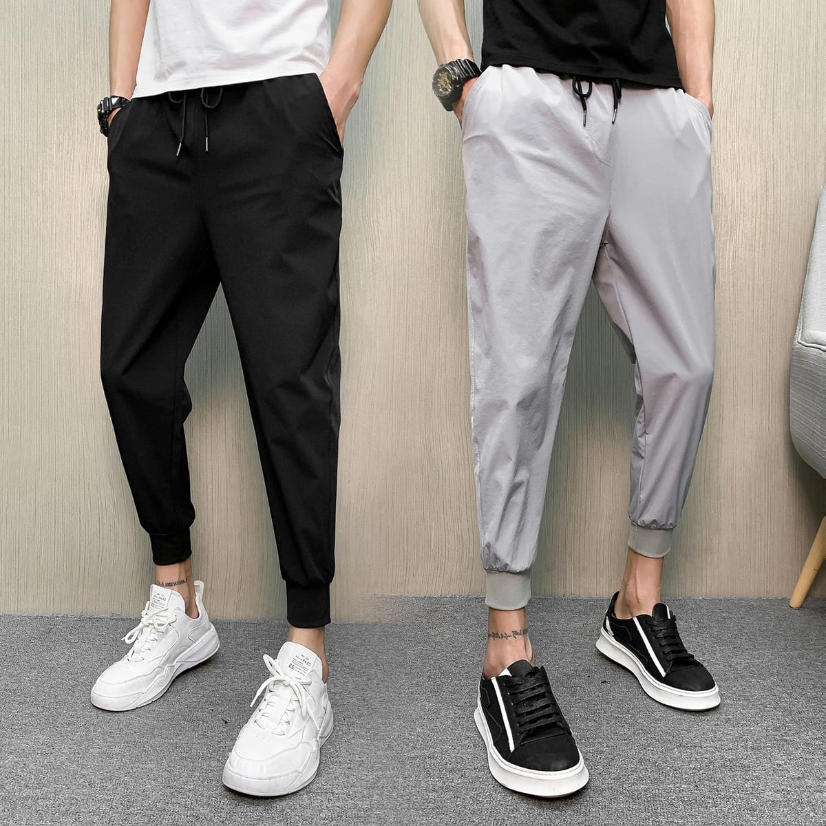 Summer New Men's Ice Silk Ultra-thin Style Breathable Sports Trend Slim Casual Pants