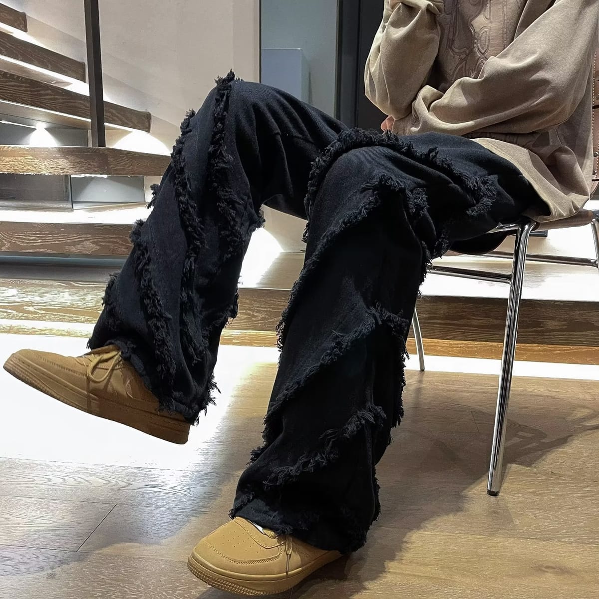 Men's Ripped Jeans Hip Hop Menwear Fashion Loose Straight Denim Pants Personalized 2024 New Trend