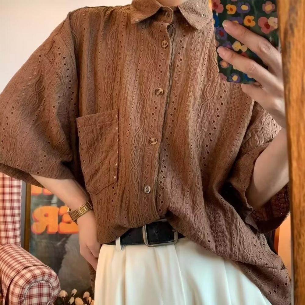 Casual Men Shirt Japanese Style Men's Button-down Cardigan with Chest Pocket for Daily Wear in Summer Men Short-sleeved Shirt