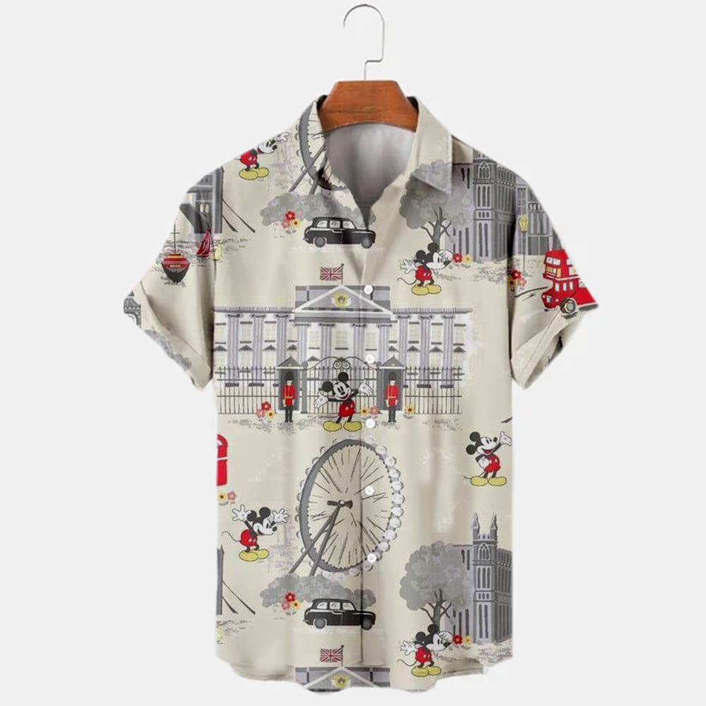 Miniso 2024 Summer New Disney Mickey Mouse Collection Men's Short Sleeve Lapel Shirt Cartoon Top Casual