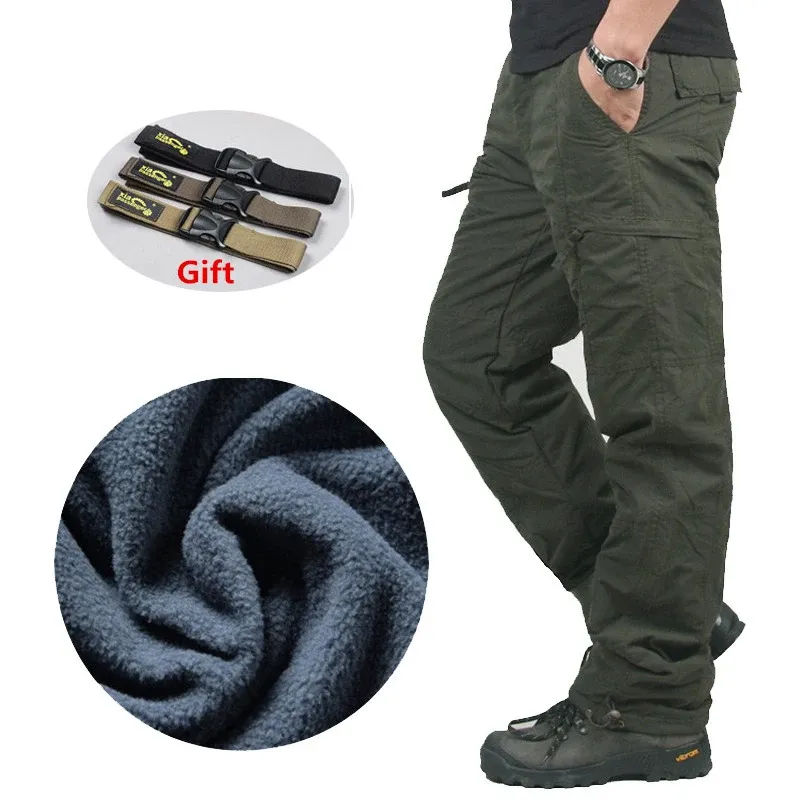Winter Thick Fleece Cargo Pants Men's Cotton Military Tactical Baggy Casual Pants Double Layer Plus Velvet Warm Thermal Trousers