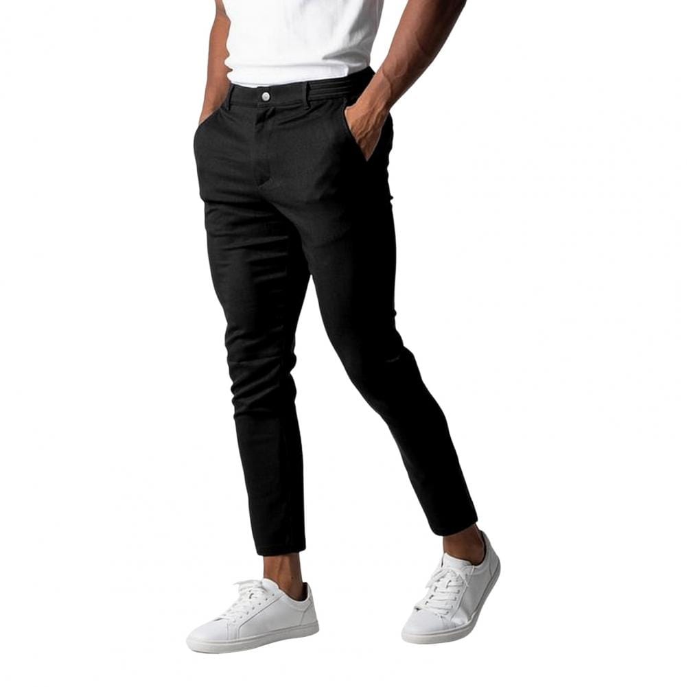 Men Casual Trousers Elegant Men's Slim Fit Business Trousers with Elastic Waist Pockets Formal Solid Color Pants for Comfort