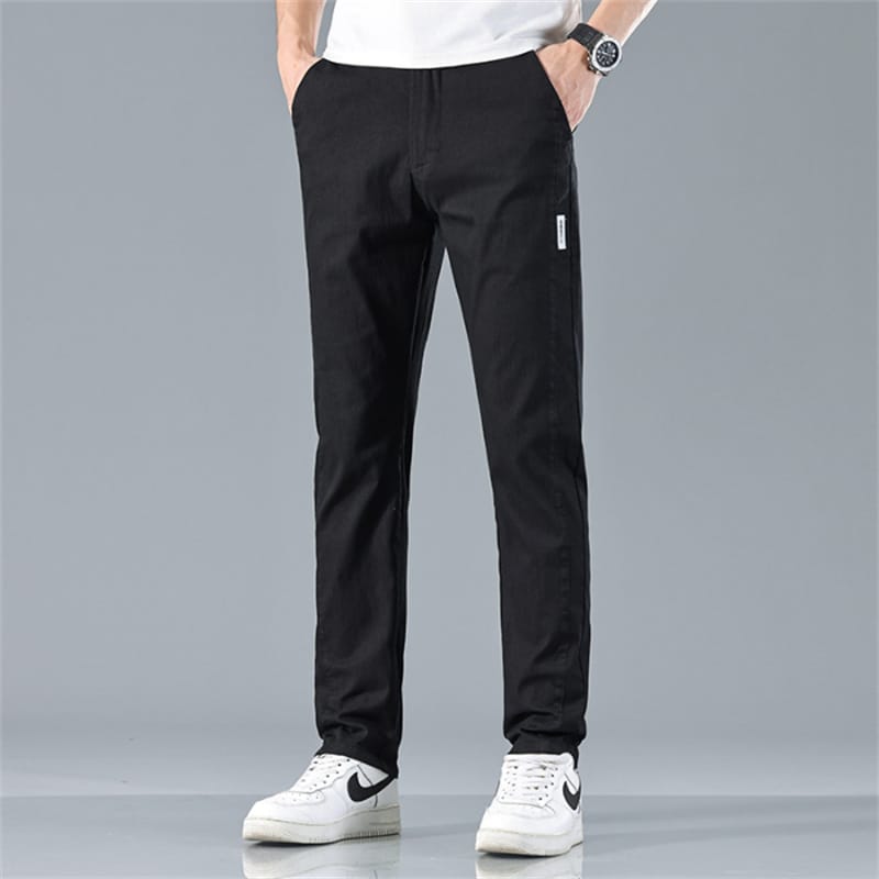 Casual ankle-length pants, solid color elastic waist men's business casual pants, 83.3% high-quality cotton.28-38