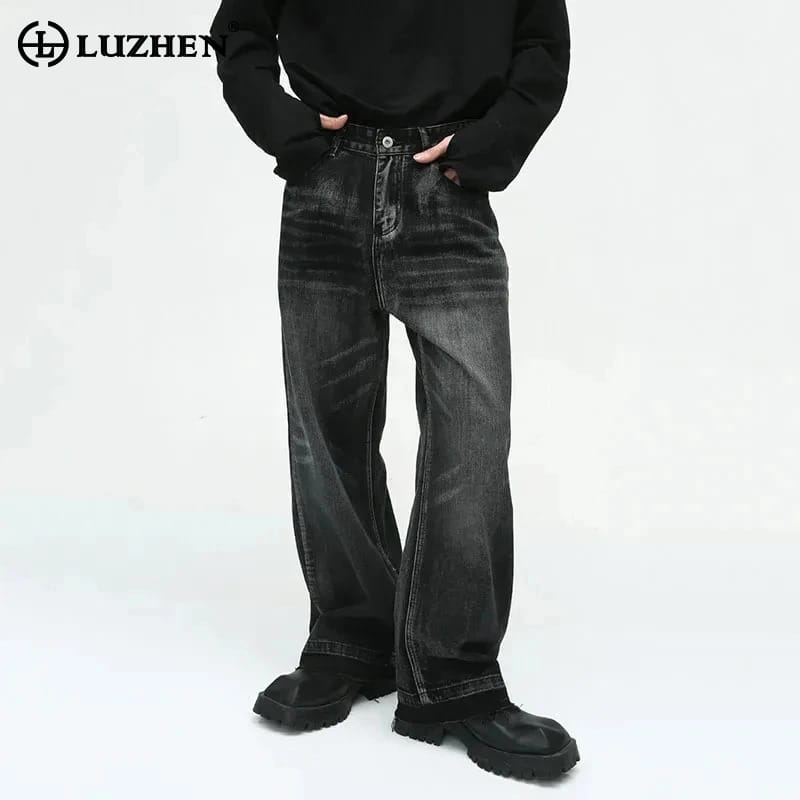 LUZHEN Niche Fashion New Men's Vintage Jeans Design Street Loose Straight Burrs Denim Trousers Trendy Male Baggy Pants LZ4343