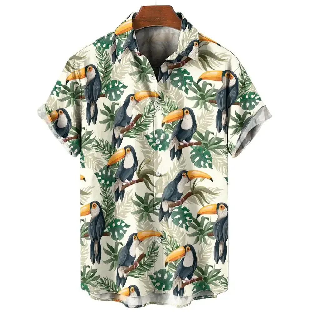Men's Shirt Beach Parrot 3D Print Men's Clothing Oversized Summer New Casual Hawaii Beach Hawaiian Harajuku Holiday Shirt