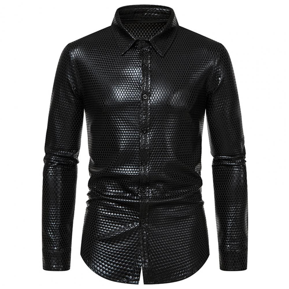 Sequin Shirt Sequins Lapel Men's Dress Shirt for Luxury Disco Party Nightclub Christmas Prom Costume Long Sleeve Button Down