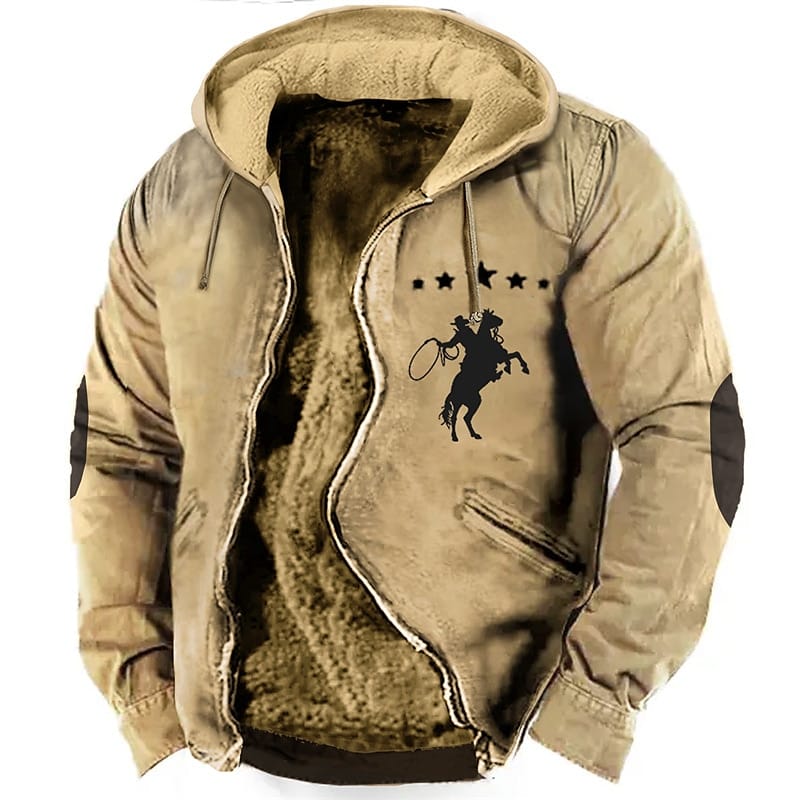 New Winter Men's Zipper Hoodies Tribal CowBoy Denim Print Men Women Thick Cold Clothing Long Sleeve Sweatshirt Jacket Outerwear