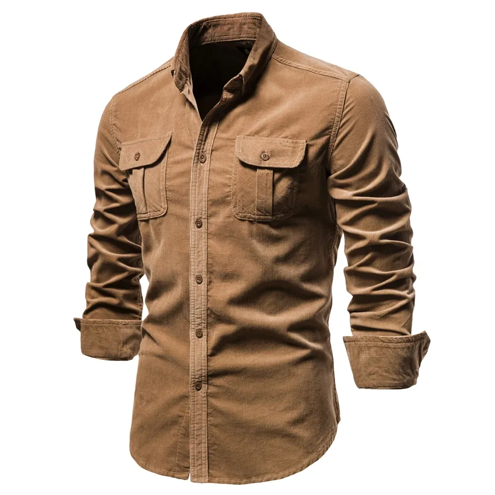 Brand New Autumn Solid Corduroy Men's Shirt Smart Casual Business Men Slim Shirts Single Breasted 100% Cotton Shirt Men Clothing