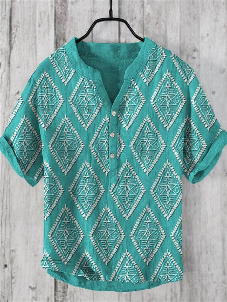Chinese elements fashion men's linen short sleeved spring and summer Amazon 3D printed breathable short sleeved shirt top
