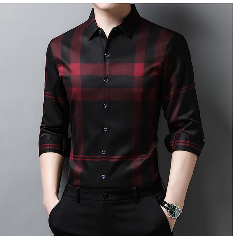 2024 Spring and Autumn Men's Long Sleeve Shirt Young Casual Fashion Long Lined Breathable Striped Shirt Men's Top