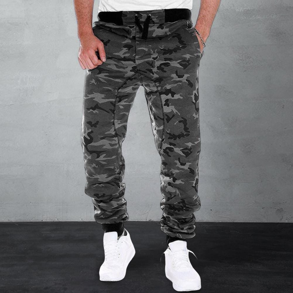 Hip Hop Trousers Men Elastic Waist Pants Camouflage Print Men's Sweatpants with Drawstring Waist Ankle-banded Design for Gym