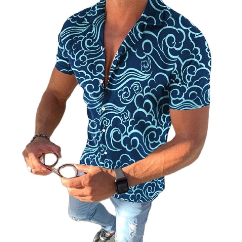 Hawaiian Men's Shirt Short Sleeved Turn-down Collar Shirt Summer Oversized 3D Printed Top Casual Beach Wave Shirts For Men