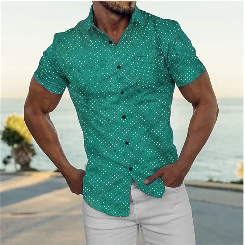 11 Colors Men's Shirt Summer Shirt Button Short Sleeve Dot Lapel Daily Vacation Front Pocket Clothing Fashion Designer Casual