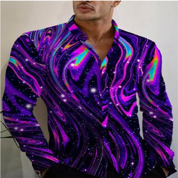 Men's Prom Party Hawaiian Geometric Colorful Batik Turtleneck Pool Red Sapphire Long Sleeve Print Clothing Fashion Design