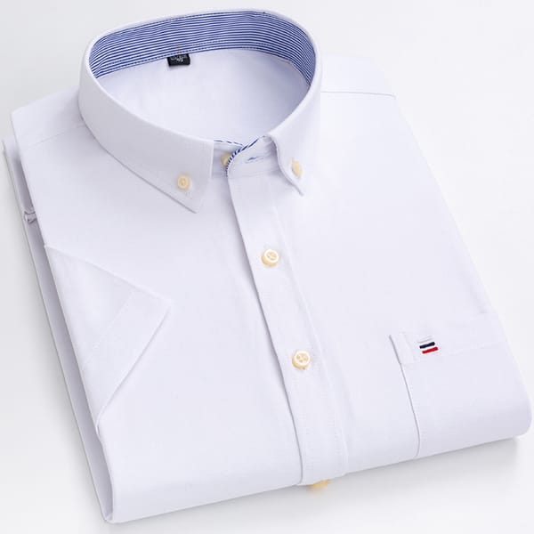 Summer Casual Short Sleeve Oxford Shirts Single Patch Pocket Comfortable 100% Cotton Men's Standard-fit Plaid Striped Shirt