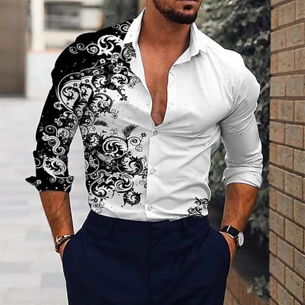 Spring Autumn Men's Gradient 3D Printed Long Sleeve Shirt Casual Elegant Shirts And Blouses