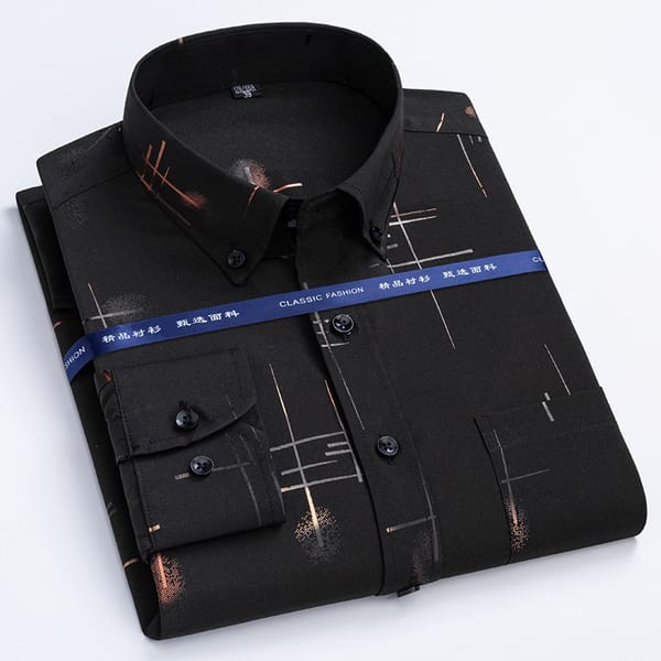 Non-Iron Long-Sleeved Shirts Men Light Luxury Quality Bronzing Printing Trend Fashion Business Casual Shirt Men's Clothing