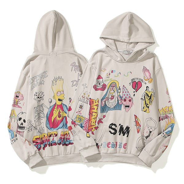 Casual Hoodie Men's and Women's Streetwear Sweatshirt Loose Personality Hip Hop Harajuku Style Retro Graffiti Couple Tops