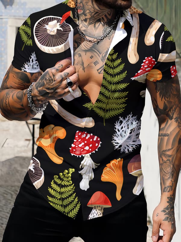 Cartoon Mushroom 3d Digital Printing Harajuku Shirts Summer Loose and Comfortable Short Sleeve Shirt Street Fashion Men's Shirt
