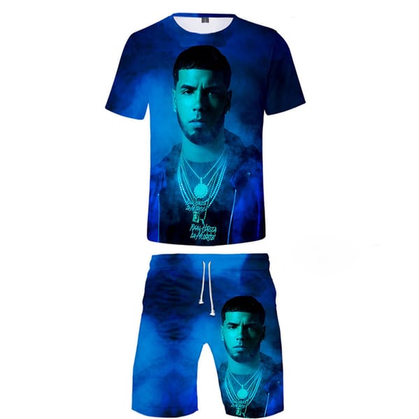 Summer Men's Tracksuit Rapper Anuel AA 3D Print T-shirt Shorts Sets 2 Pieces Streetwear Man Sportswear Suits Oversized Clothing