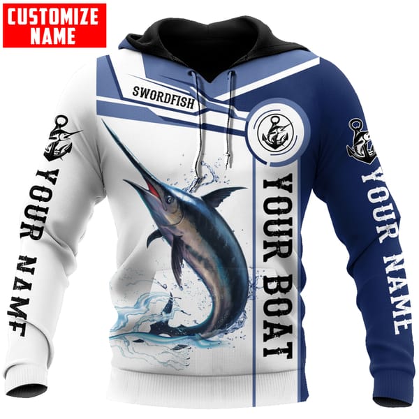 Custom name Swordfish fishing 3D All Over Printed Men's Hoodie & Sweatshirt Autumn Unisex Zip Hoodies Casual sportswear KJ872