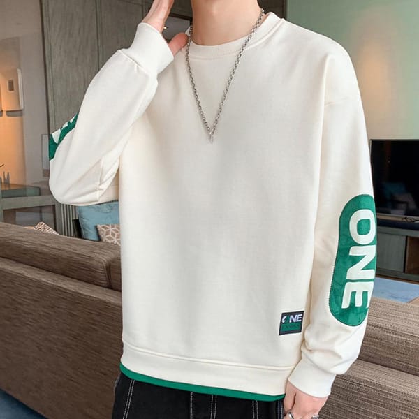 Men Loose Top Men's Letter Print Patchwork Sweatshirt with O Neck Elastic Cuff for Fall Spring Thick Warm Long Sleeve for Daily