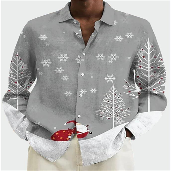 2024 Men's Shirt 3D Printed Pattern Snowflake Christmas Street Long Sleeve Button Lapel Clothing Retro Design Casual Breathable