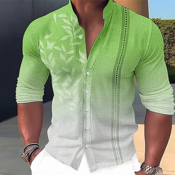 Dazzling Slim Fit Single Breasted Top Youth Stand Collar Long Sleeved Shirt Men's Beach Long Sleeved Summer Shirt MB1
