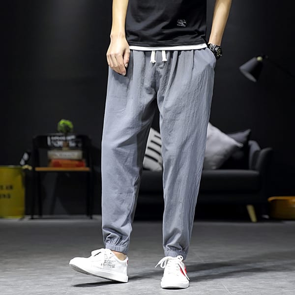 Summer New Men's Cotton Linen Casual Ninth Pants Male Breathable Solid Color Trousers Streetwear Pantalones Hombre Joggers M-5XL