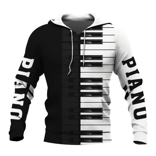 Piano Hoodie Musical Instrument Pullover Rock Funny Long Sleeve Sweatshirt Autumn and Winter Men's Clothing Oversized Jackets