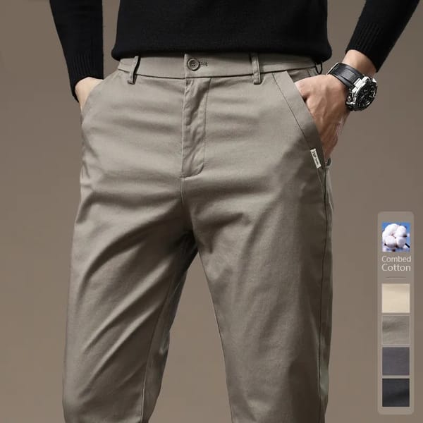 Autumn New Pure Cotton Men's Casual Pants Classic Business Slim Straight Solid Color Elastic Brand Trousers Black Khaki Gray