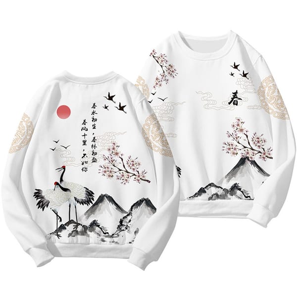 Plum Blossom Crane Men's Hoodies Harajuku Fashion Hoodie Male Streetwear Casual Sweatshirt Tops