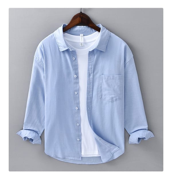Spring and summer linen long sleeved shirts for men's business and leisure versatile shirts for men's shirts and youth tops