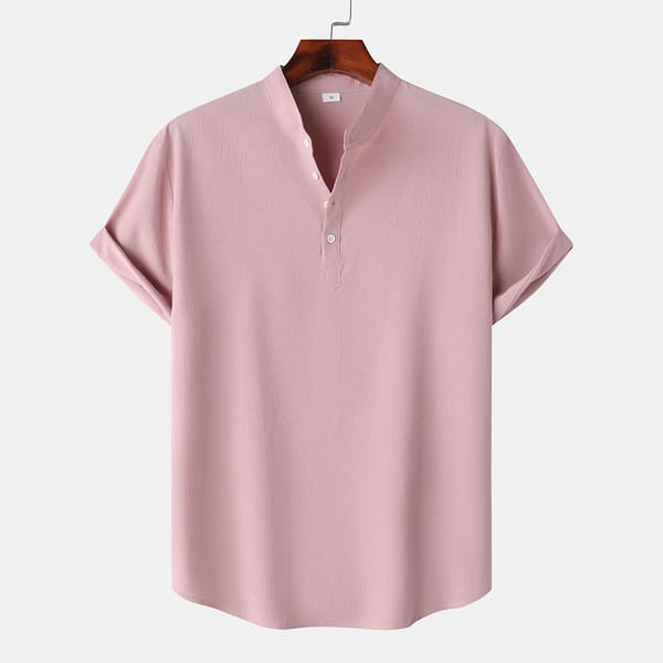 Summer Men's Casual Vintage Solid Color Short Sleeve Loose Daily Shirts Streetwear Shirt Blouse Tops Men Clothing