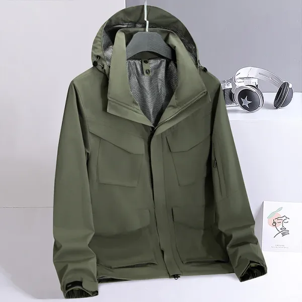 Spring Men's Mountaineering Jacket Outdoor Waterproof and Durable Multi Pocket Hunting Coat Simple Retro Men's Work Jacket M-6XL