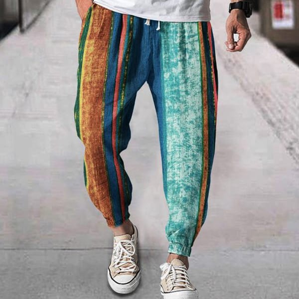 Autumn Fragrant Ma Men's Long Pants, Leisure Beach Tie Feet, Spring/Summer Nine point Colored Lantern Pants