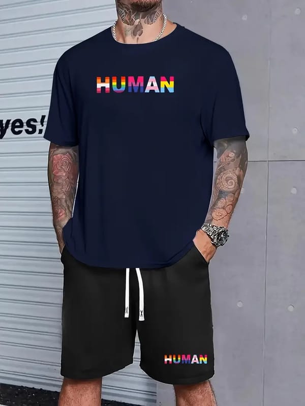 New Men's Short Sleeve T-Shirt and Casual Shorts Summer Casual Jogger Pants Set Men's Two Piece Street Fashion Large Size Loose