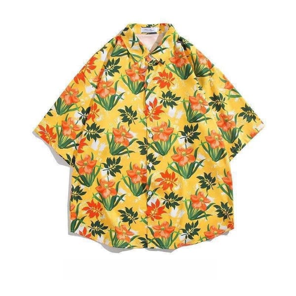 Men's Vintage Hawaiian Beach Short Sleeve Floral Shirt Loose Casual Handsome Top Summer Seaside Vacation Printed Shirt Jacket