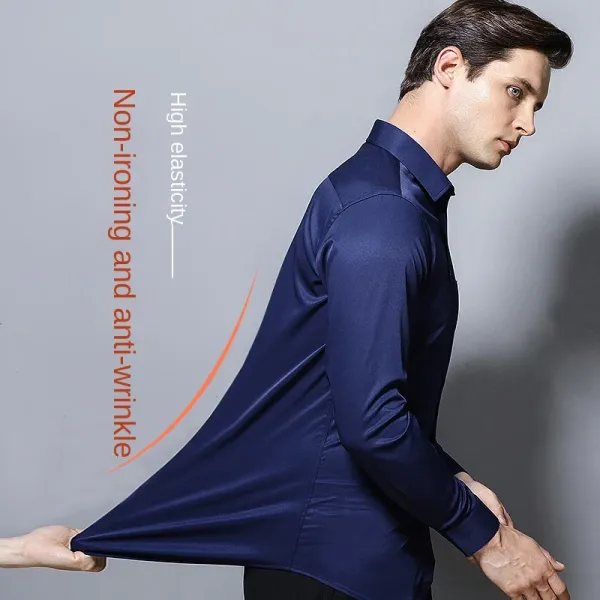 Elastic white shirt, men's long sleeved, high-end, slim fit, business dress shirt, suit, no iron, wrinkle resistant