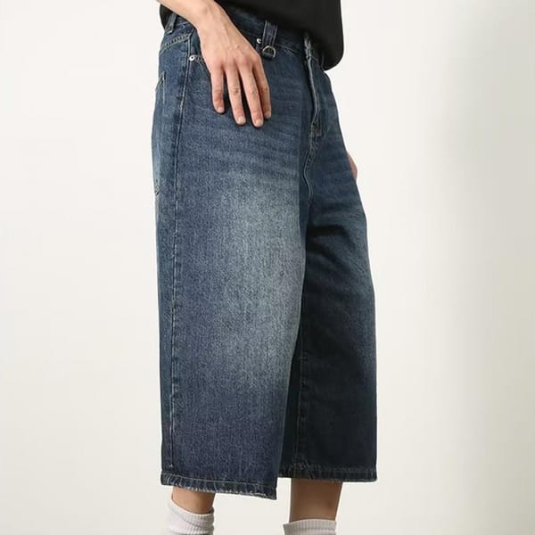 Men Cropped Pants Men's Summer Gradient Color Wide Leg Cropped Jeans with Button Zipper Closure Mid-rise Denim for Streetwear