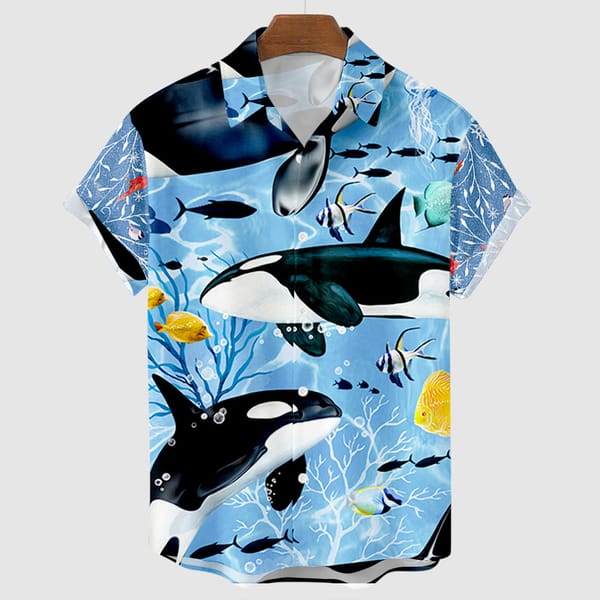 Summer Men's T Shirt Fashion Hawaiian Whale 3d Print Shirt Loose Casual One Button Shirt Short Sleeve Beach Oversized Shirt 5XL