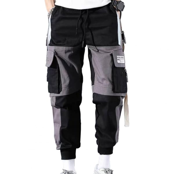 Loose Fit Multi-pocket Cargo Trousers Streetwear Ninth Pants Men's Cargo Trousers with Multi Pockets Deep Crotch Buckle for Hip