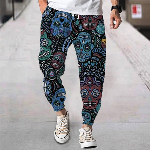 Men's New Summer Skull 3D Printed Ankle Pants Holiday Slacks Loose And Comfortable Pants