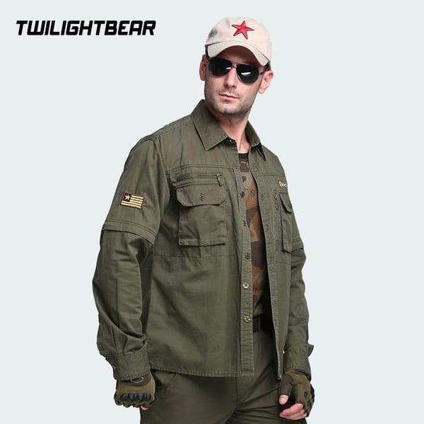 High Quality Men's Shirts Removable Sleeve Overshirt Malitary Multi Pocket Pure Cotton Casual Shirt Men Clothing HF5336