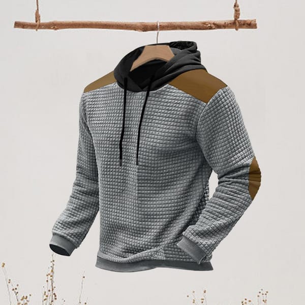 Men Casual Hoodie Men's Drawstring Hoodie with Patch Design Waffle Texture Long Sleeve Pullover with Elastic Cuff Color for Men