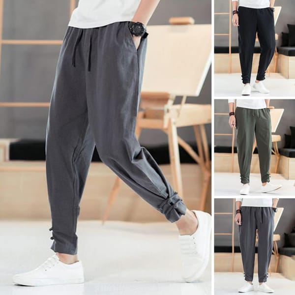 Men Chinese Style Pants Vintage Chinese Style Men's Ninth Pants with Elastic Waist Ankle-banded Design Plus Size Sport for Harem